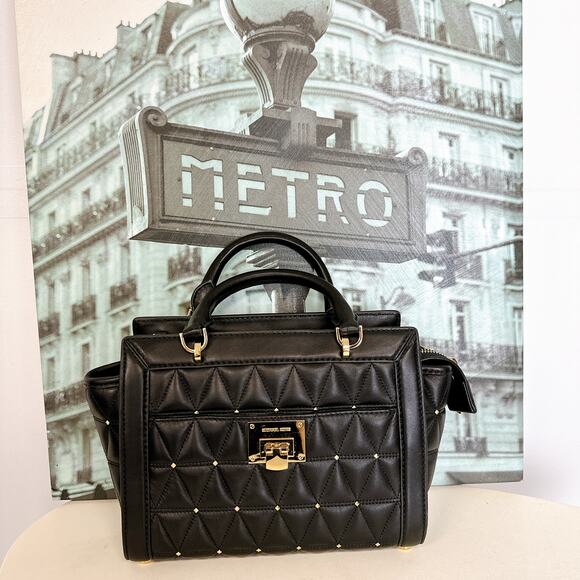 Michael Kors 35H7GVAM5L Vivianne Stud Quilted Leather Small IN Black - Picture 2 of 6